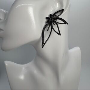 Big Black Crystal Rhinestone Butterfly Bridal Pageant Prom Earrings